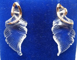 18K Gold Carved Genuine Natural Rock Crystal Quartz Earrings (#J128) - $995.00