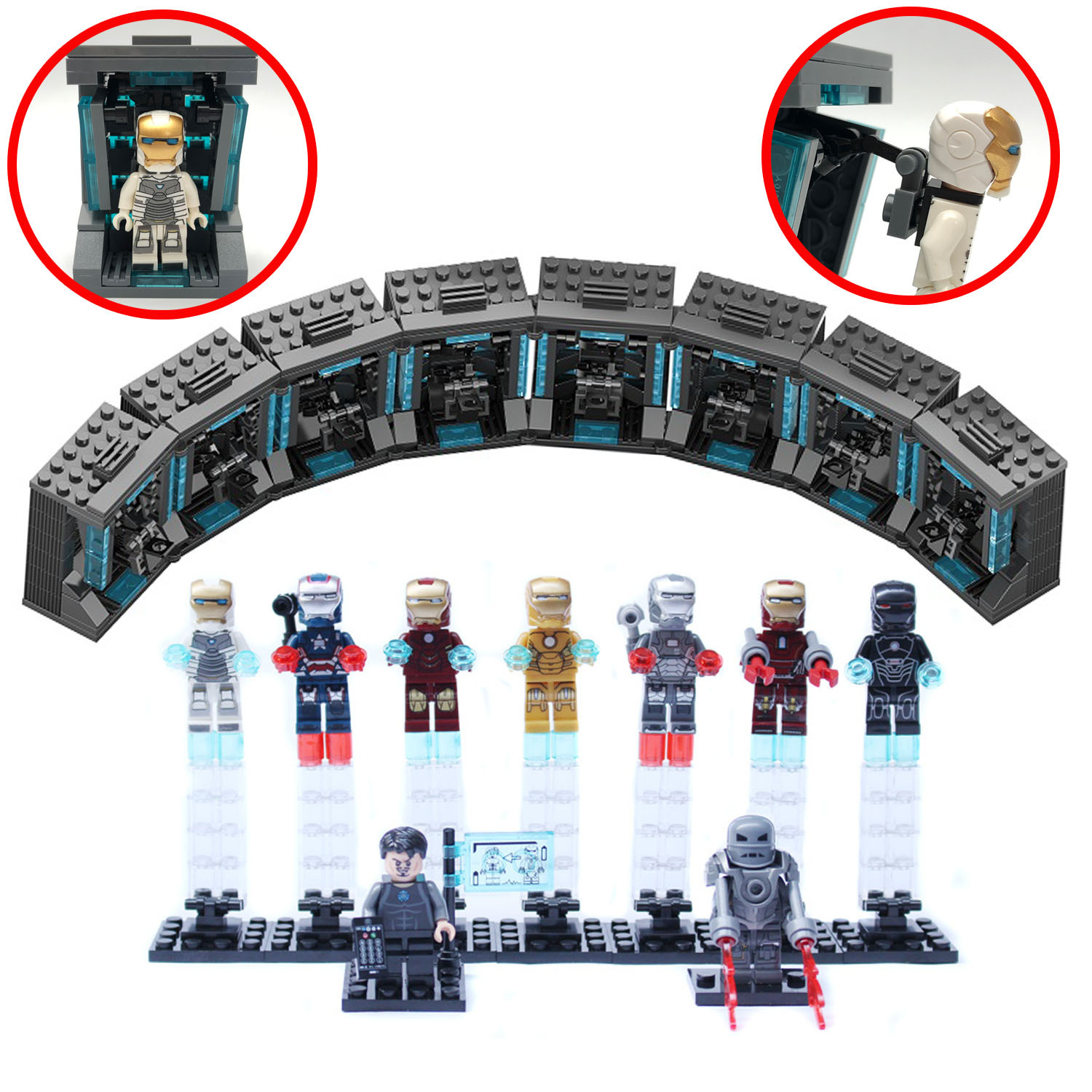 Tony Stark Marvel Superhero Ironman + Hall of Armor Bricks MiniFigures MOC Toys