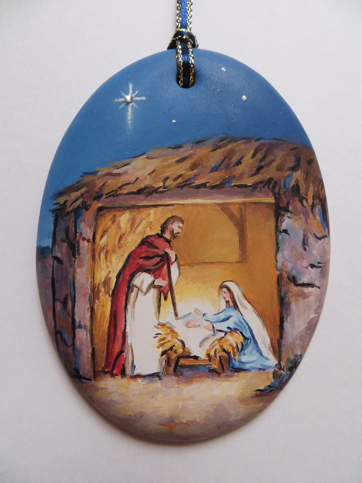 Hand Painted Ceramic Christmas Nativity Scene Ornament Nativity, Religious
