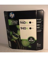 HP INK CARTRIDGES FACTORY SEALED NEW 2X DOUBLE DUAL 940 XL BLACK HIGH CA... - $13.81