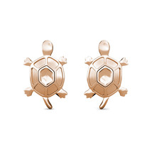 14K Solid Yellow Gold 12mm Children&#39;s Turtle Stamping Push Back Stud Ear... - $40.49