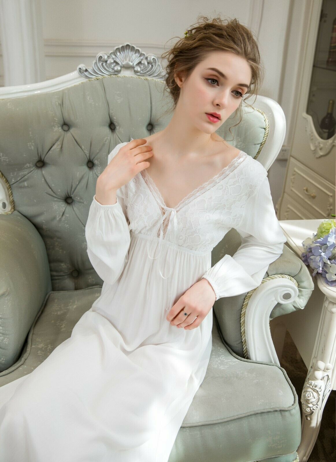 Women Vintage Lace Victorian Nightgown Lingerie Dress Sleepwear Pajama Nightwear