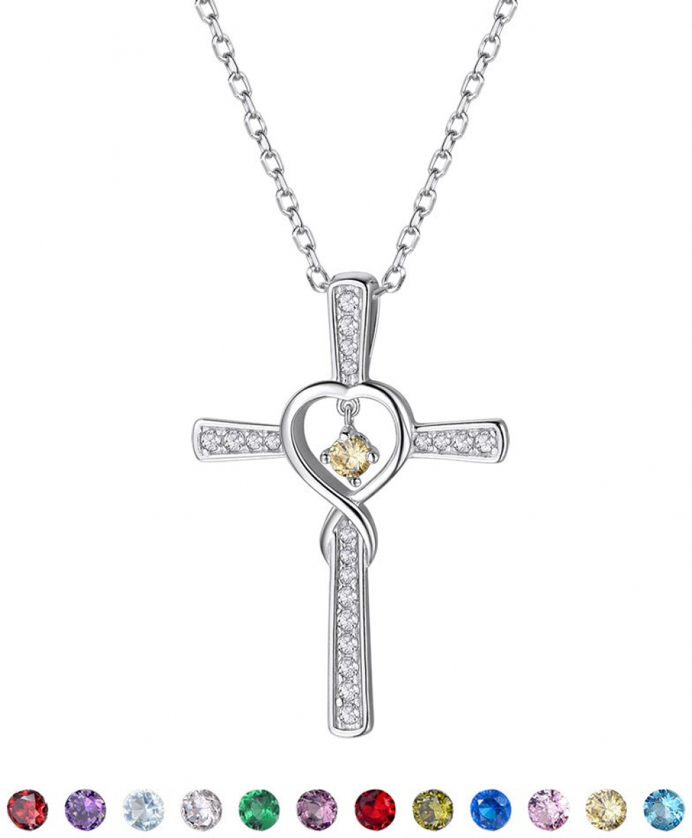 Infinite Birthstone Cross Necklace for Women Sterling Silver Birthday Gift for H - Necklaces ...