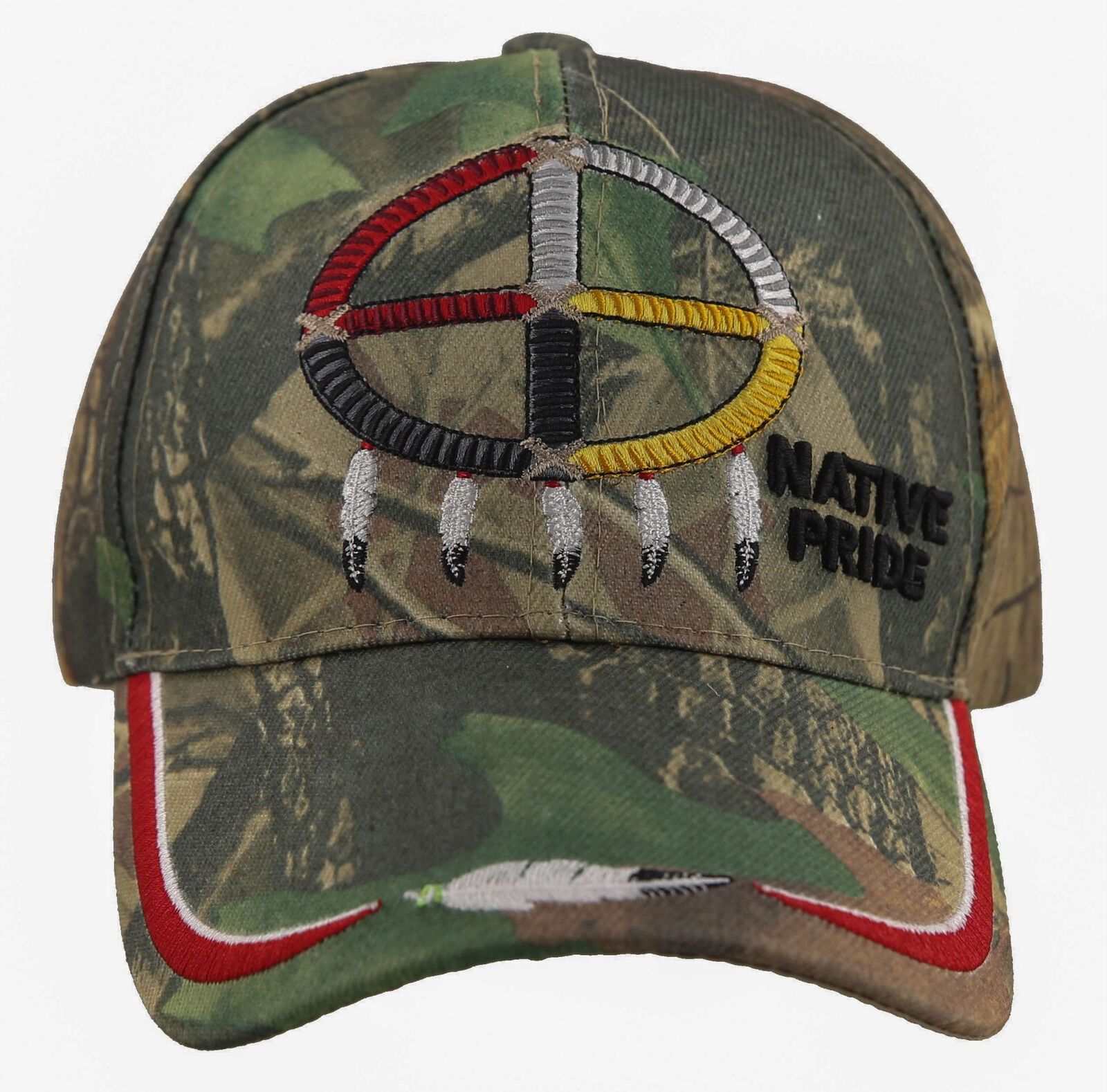 Native Pride Medicine Wheel Hoop Feather Cap Hat Camo Mens Hats 