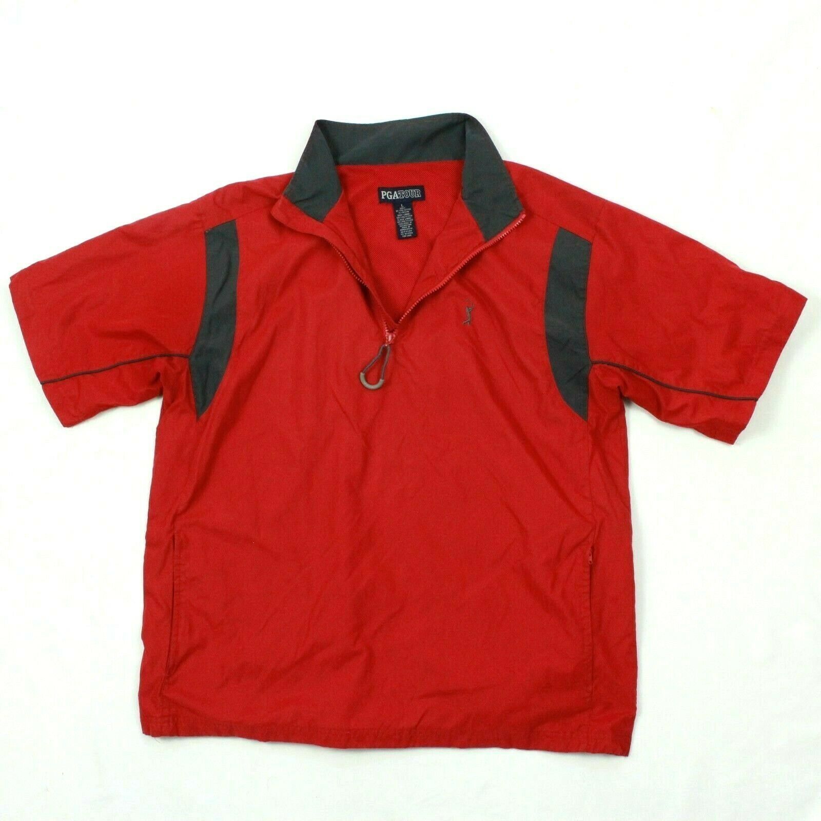 PGA Tour 1/4 Zip Pullover Short Sleeve Large Mens L Red Windbreaker