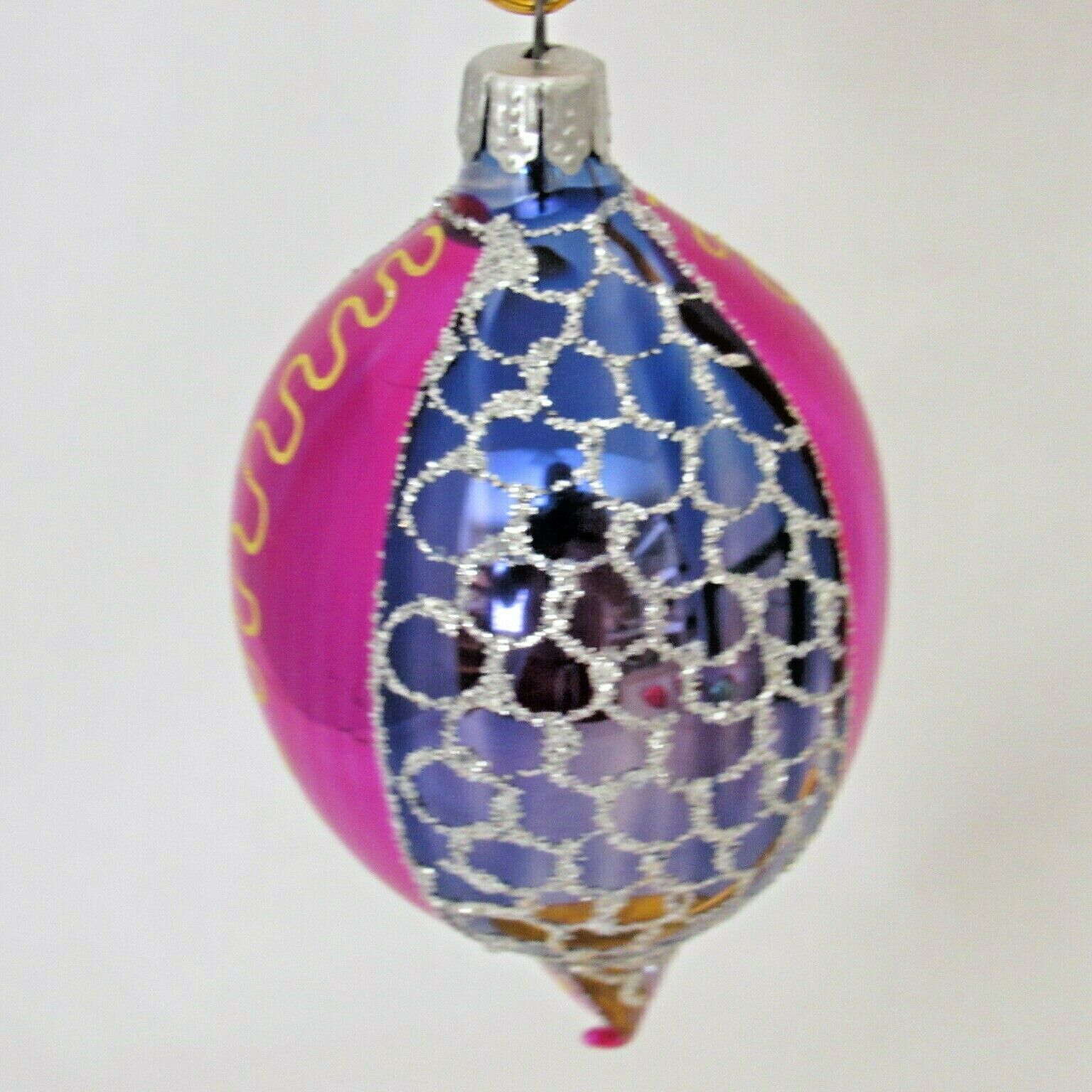 Glass Christmas Ornaments Teardrop Lot of 4 Glitter Vintage Glass