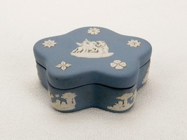 Wedgwood Blue Jasperware Trinket Box, Rounded Star Shape, 3 Goddesses w/Pegasus - $24.45