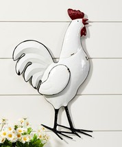  White Rooster Wall Plaque w Black Red Details Metal 25" High Farm Life Hens - $98.99