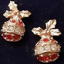AVON Ornament &amp; Holly Rhinestone Earrings 1992 - $20.00