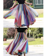 Rainbow Pleated Skirt Womens Rainbow Stripe Skirt Tulle Maxi Skirt Outfit - $85.99