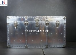 Vintage Large Original Polished Aluminum Aviation Aviator Trunk Coffee Table Bed