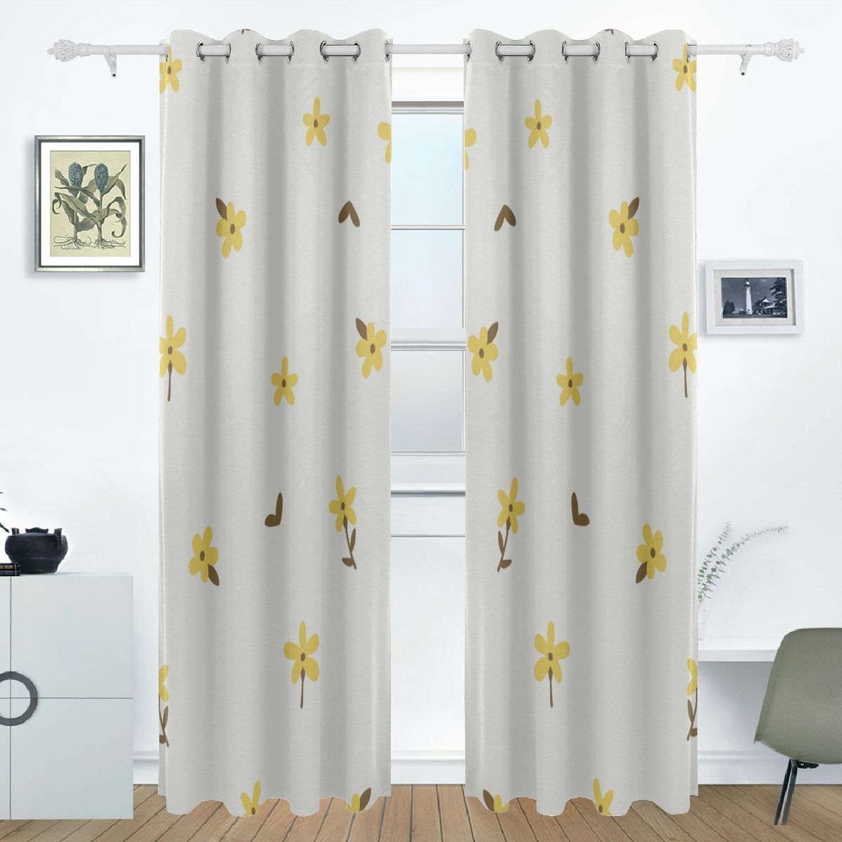 Colorful Curtains Living Room Yellow Lovely Little Floral Flowers Print ...