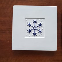 Crate and Barrel Snowflake Snowman Trivets, set of 2, Blue White Ceramic Tile 8" image 3