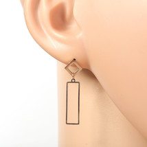 Rose Tone Drop Earrings with Dangling Cut-Out Geometric Accent - $22.99