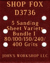 SHOP FOX D3736 - 80/100/150/240/400 Grits - 5 Sandpaper Variety Bundle I - $7.53