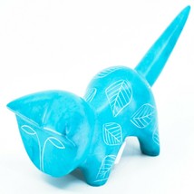 Vaneal Group Hand Carved Kisii Soapstone Light Blue Pouncing Kitten Cat Figurine image 2