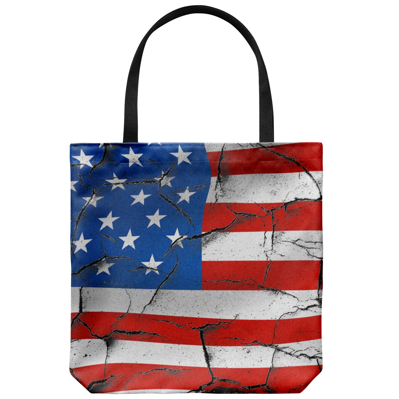 Cracked US Flag Design Everyday Tote Bag Double Sided Print Travel