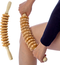 Wooden Roller Massager Curved 12 Wheel Gua Sha Handhe Trigger Point Health Tool  - $21.49
