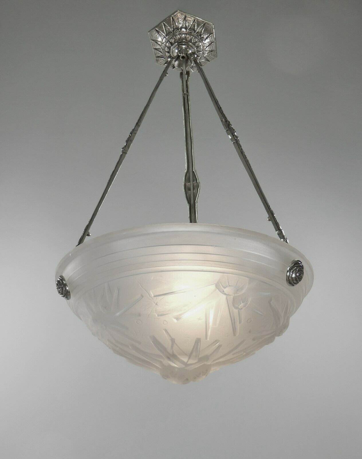 Muller Freres French Art Deco Chandelier Lustre Lamp Suspension