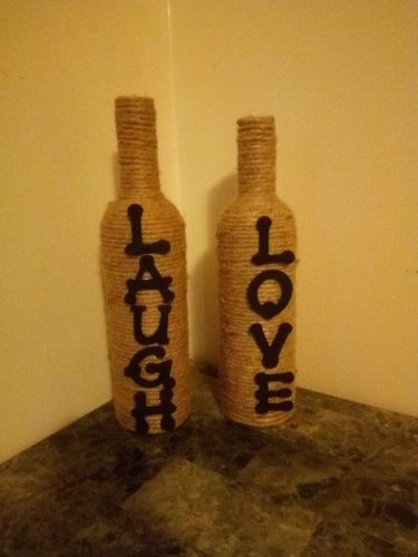 Primary image for Decorated Wine Bottles"Laugh Love" Twine Wrapped Wine Bottles