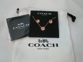 Coach Rose Gold Open Circle Necklace Tea Rose Stud Earrings New  MSRP $125 - $67.50
