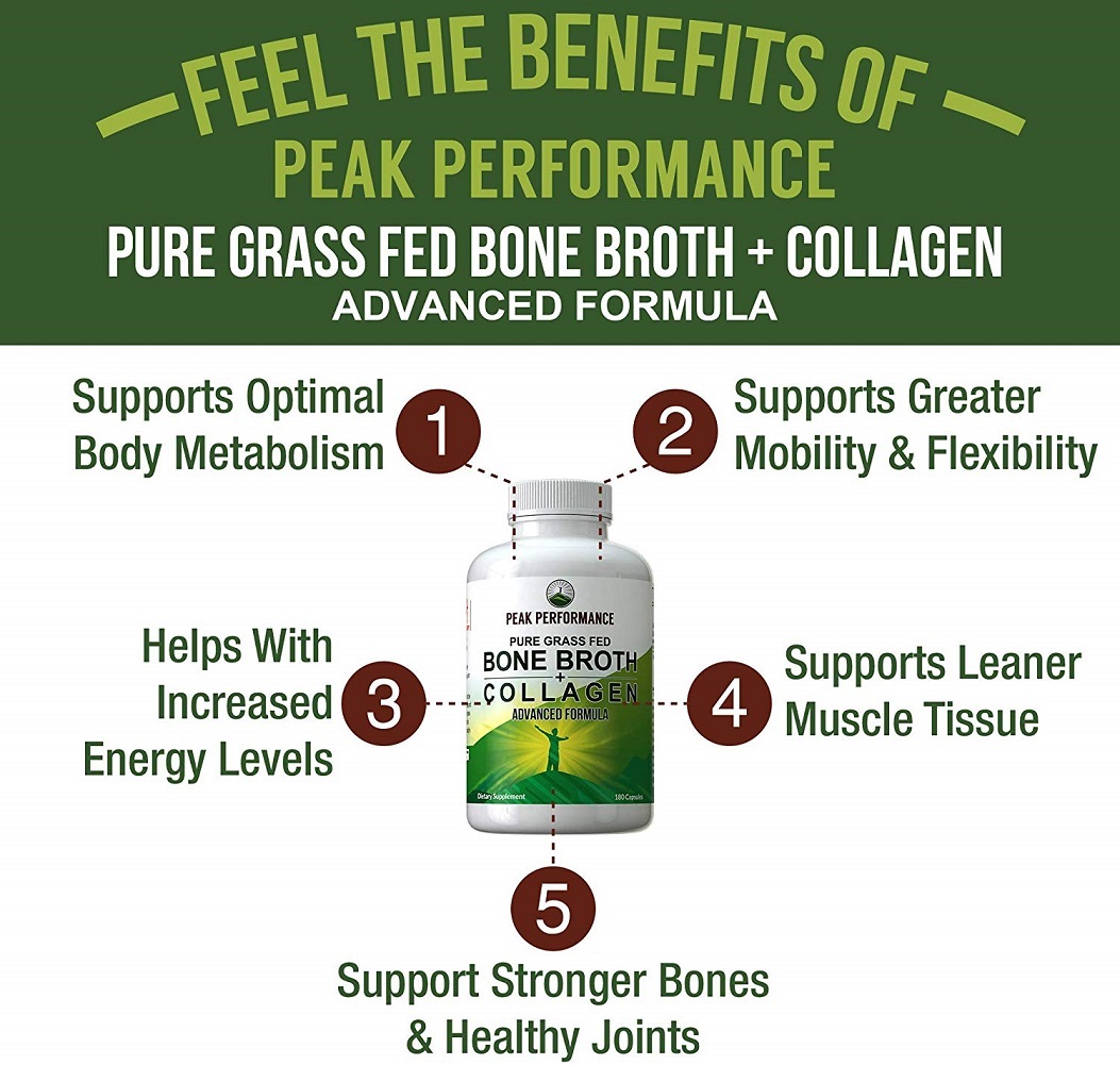 Bone Broth Collagen Capsules. 180 Pills of Grass Fed Bone Broth