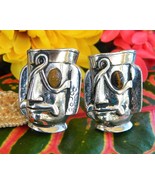 Vintage Swank Cufflinks Tribal Mayan Aztec Warrior Mask Face Figural - $59.95