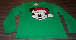 Walt Disney Mickey Mouse In Santa Hat Christmas Long Sleeve T-Shirt Medium New - $24.74