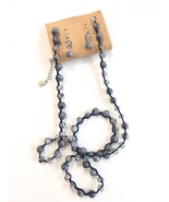 Blue Crystal Gemstone Necklace, Long Beaded Necklace, Denim Necklace Ear... - $19.99