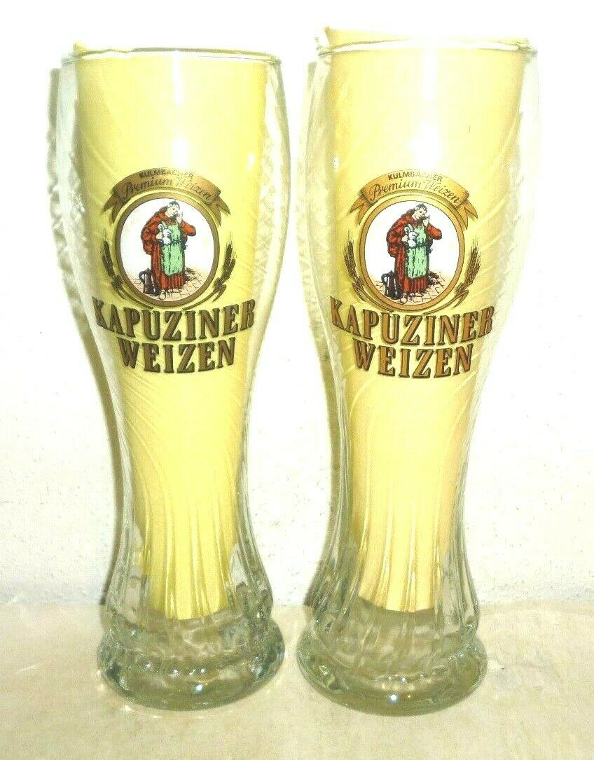 2 Kapuziner Kulmbach Weissbier Weizen German Beer Glasses Germany