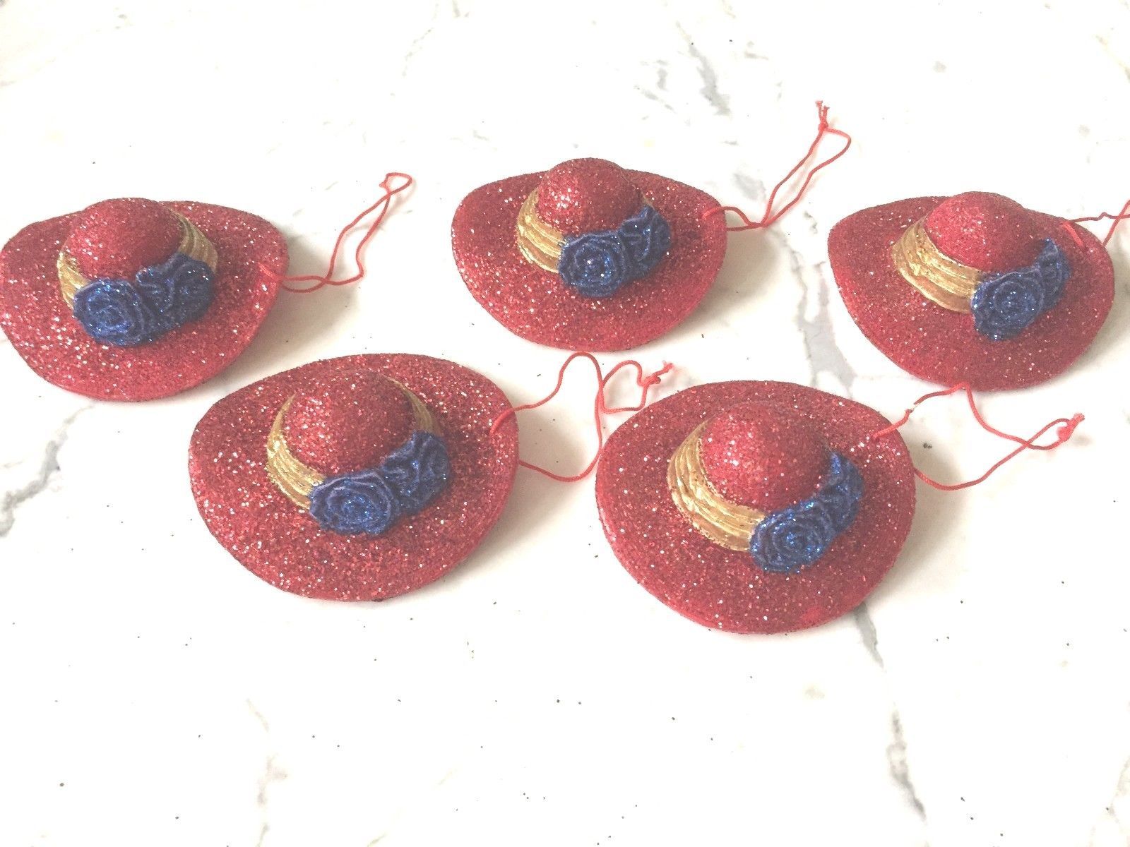 5 Vintage Red Hat Society Christmas Ornaments Ornament Hats 24336