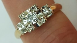 Art Deco 14K White & Yellow Gold .30ct Diamond Engagement Ring ,1920s - £950.31 GBP