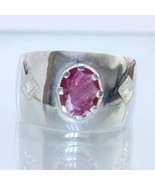 Red Ruby and White Sapphire Handmade Sterling 925 Silver Gents Ring size... - $122.55