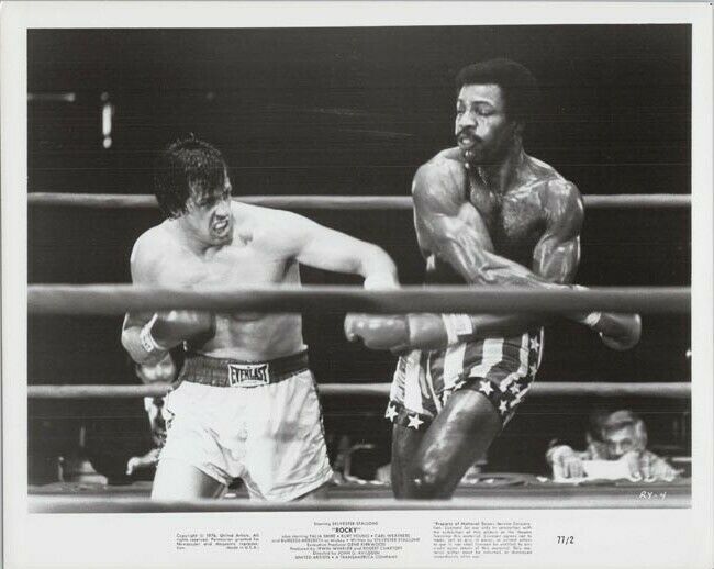 Rocky 1977 8x10 photo Carl Weathers battling Sylvester Stallone in ring