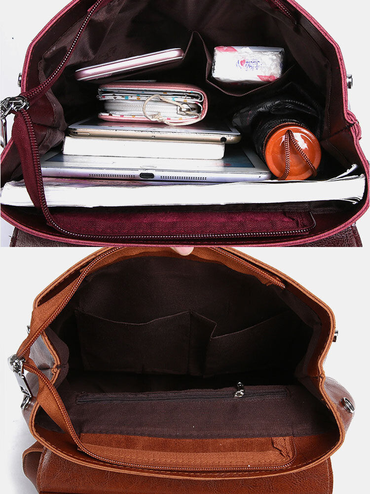 PU Leather Large Capacity Multi-carry Backpack Shoulder Bag