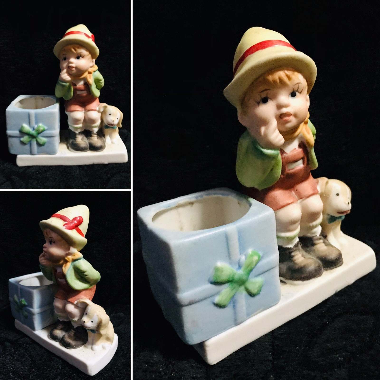 Vintage Christmas Luvkins Little Boy with a Dog ~ Present Box Candle ...