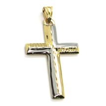 18K WHITE & YELLOW GOLD FLAT CROSS, 1.38 INCHES, FINELY WORKED, SQUARE BICOLOUR image 3