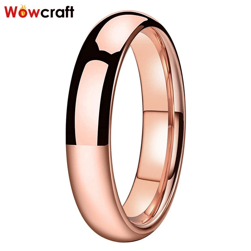 4mm Rose Gold Wedding Bands Tungsten Rings for Women Polished Shiny Domed Comfor