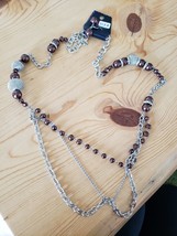 1128 Silver W/ Brown Beads Beads Necklace Set (New) - $8.58
