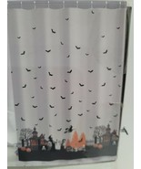 HALLOWEEN HAUNTED HOUSE WITCH VILLAGE FABRIC SHOWER CURTAIN SKELETON TOM... - $38.60