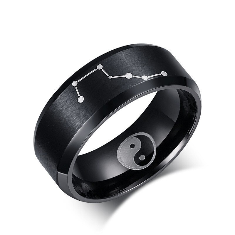 ZORCVENS Black 316L Stainless Steel Big Dipper Rings for Man Fashion Taoism Tai