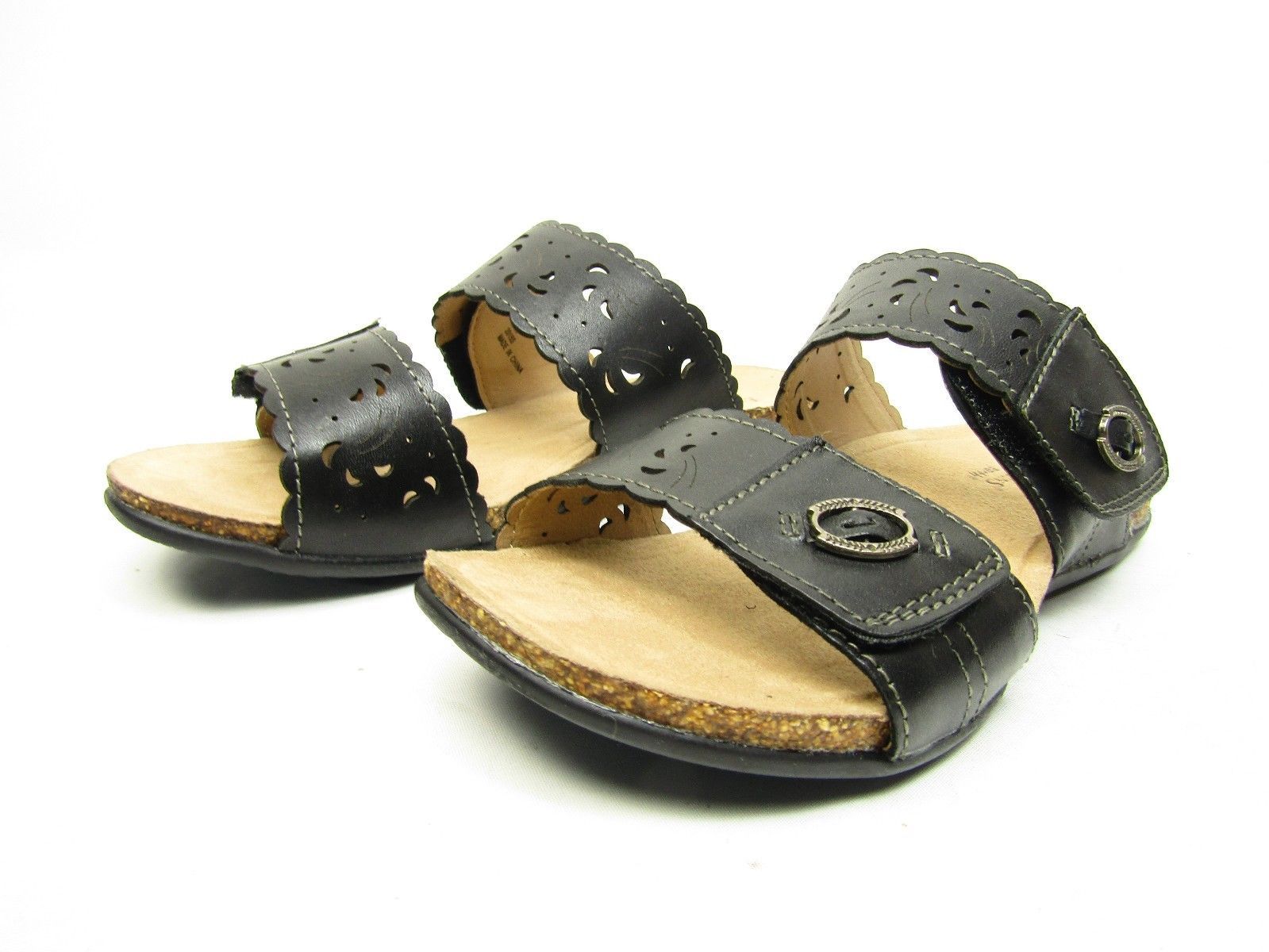 Earth Origins Tessa Leather Adjustable Double Strap Slides Sandals Womens Shoes