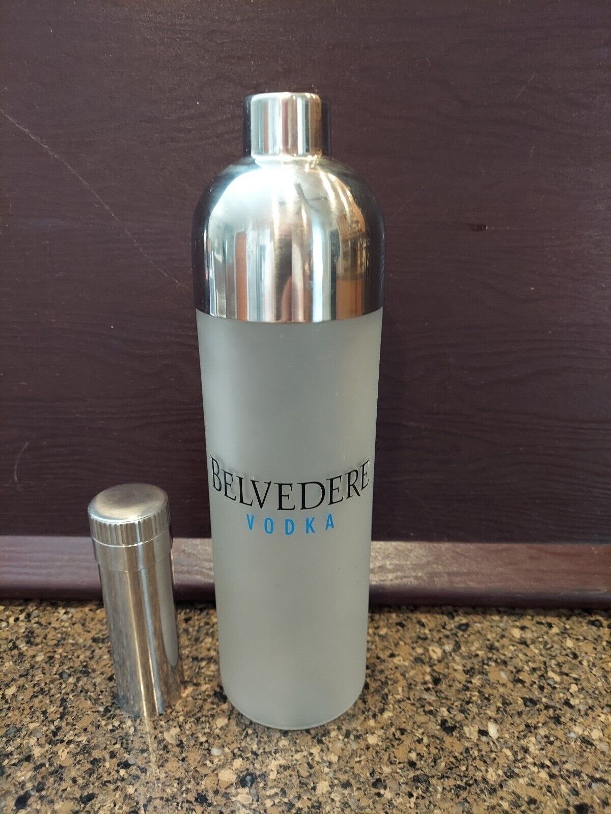 Rare Vintage Belvedere Vodka Glass & Stainless Frosted Promotion