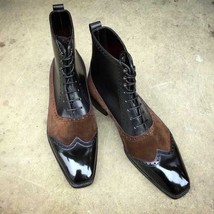  Handmade Men Two Tone Wingtip Long Boots With Suede Leather For Men - $159.00