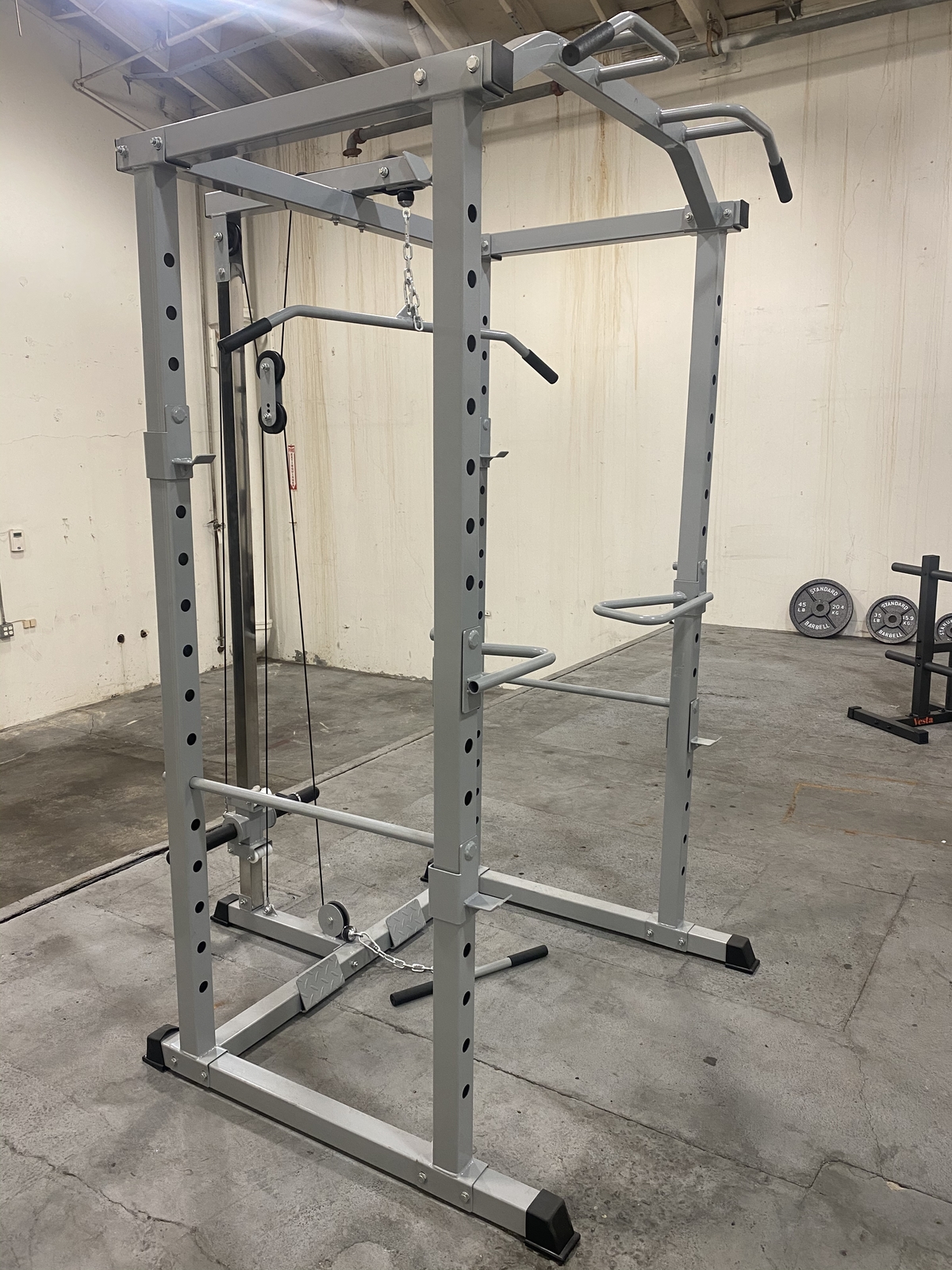 HulkFit 1000Ib Capacity Power Cage with JHooks, Dip Bars, Cage w/ pulley, Grey Power Racks