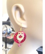 leaf ribbon Wreath christmas earrings dangles bead drops sequin handmade... - £2.39 GBP