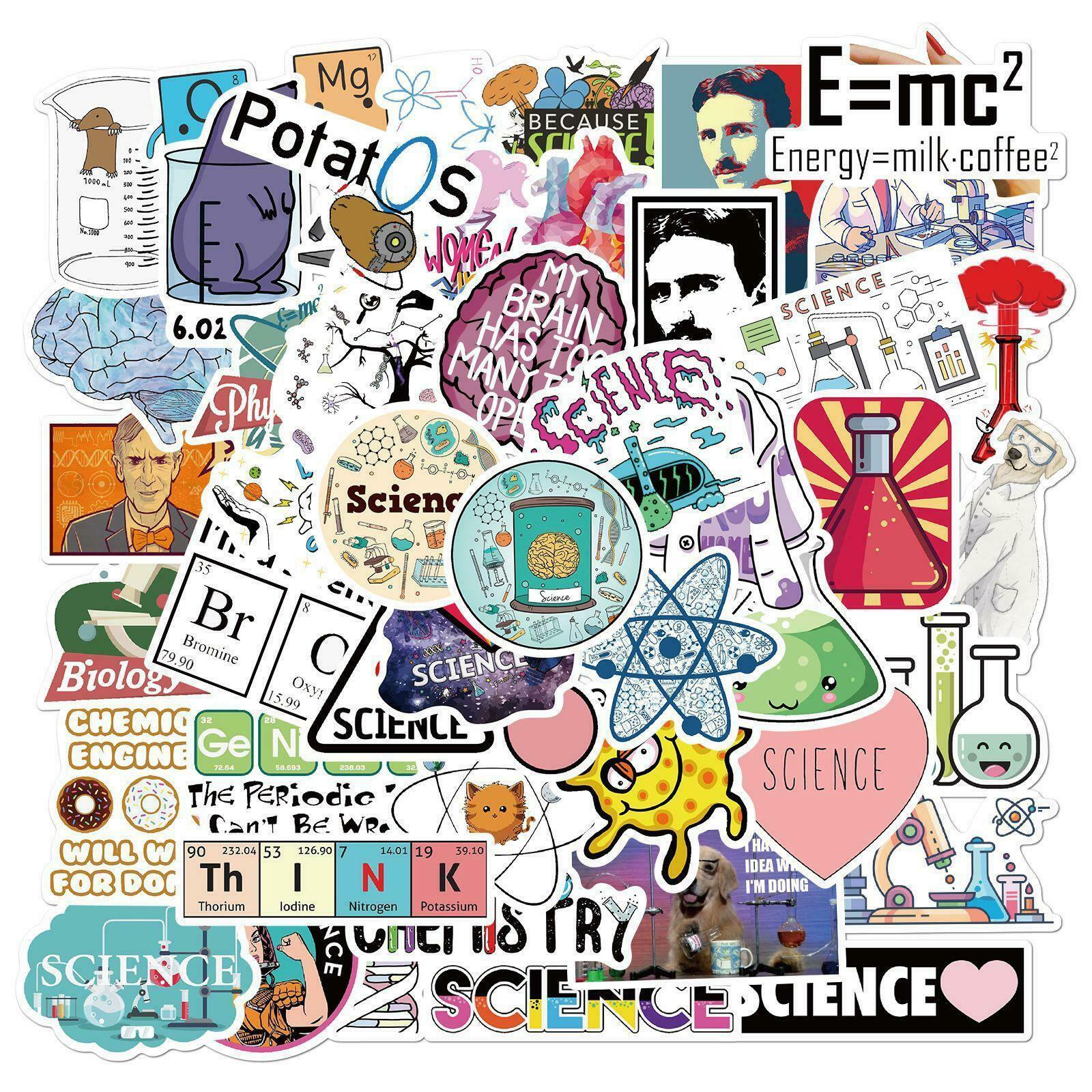 50pcs Science Programming Stickers Pack Laboratory Chemestry Elemant Decal Stick