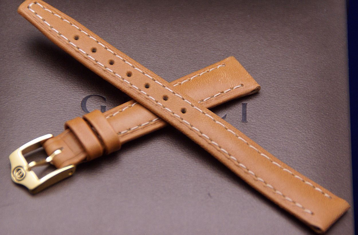 New Gucci 13 MM Tan Leather Watch Band - Short (13.104S) - Watch Bands