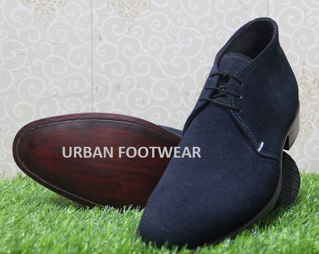 New Handmade Mens Formal Shoes Blue Suede Leather Ankle High Chukka Boot