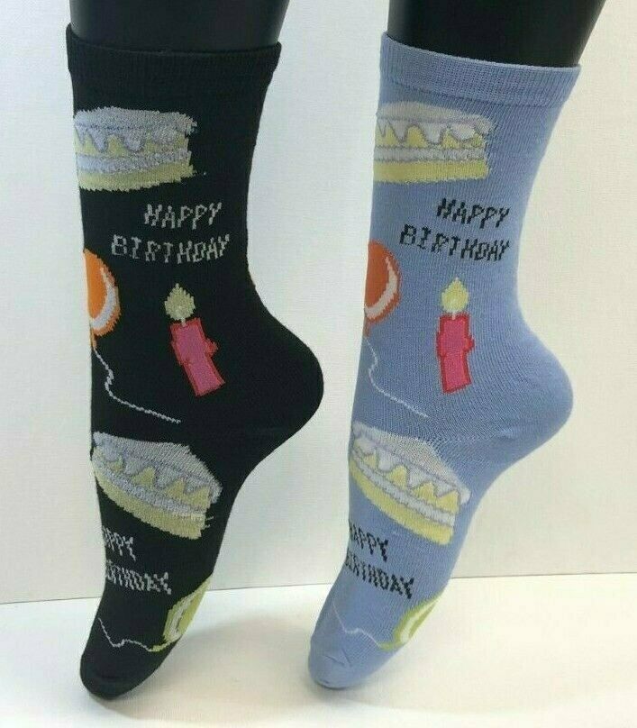2 PAIRS Foozys Women's Socks, HAPPY BIRTHDAY, Cake Candle Balloon, NEW